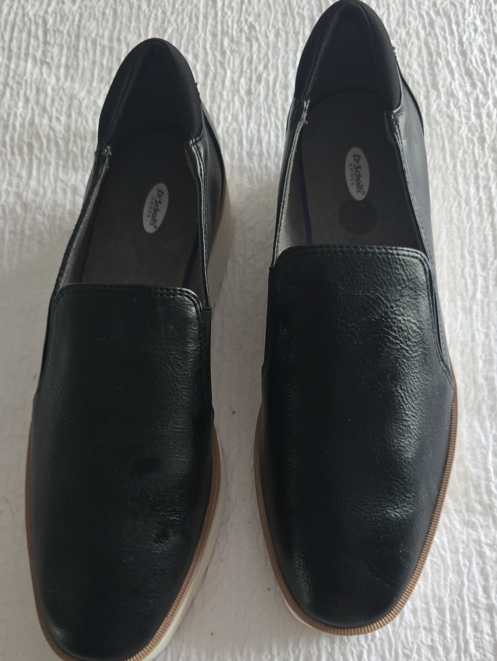Dr. Scholl's Women's Black Slip-On Loafers with Tan Sole